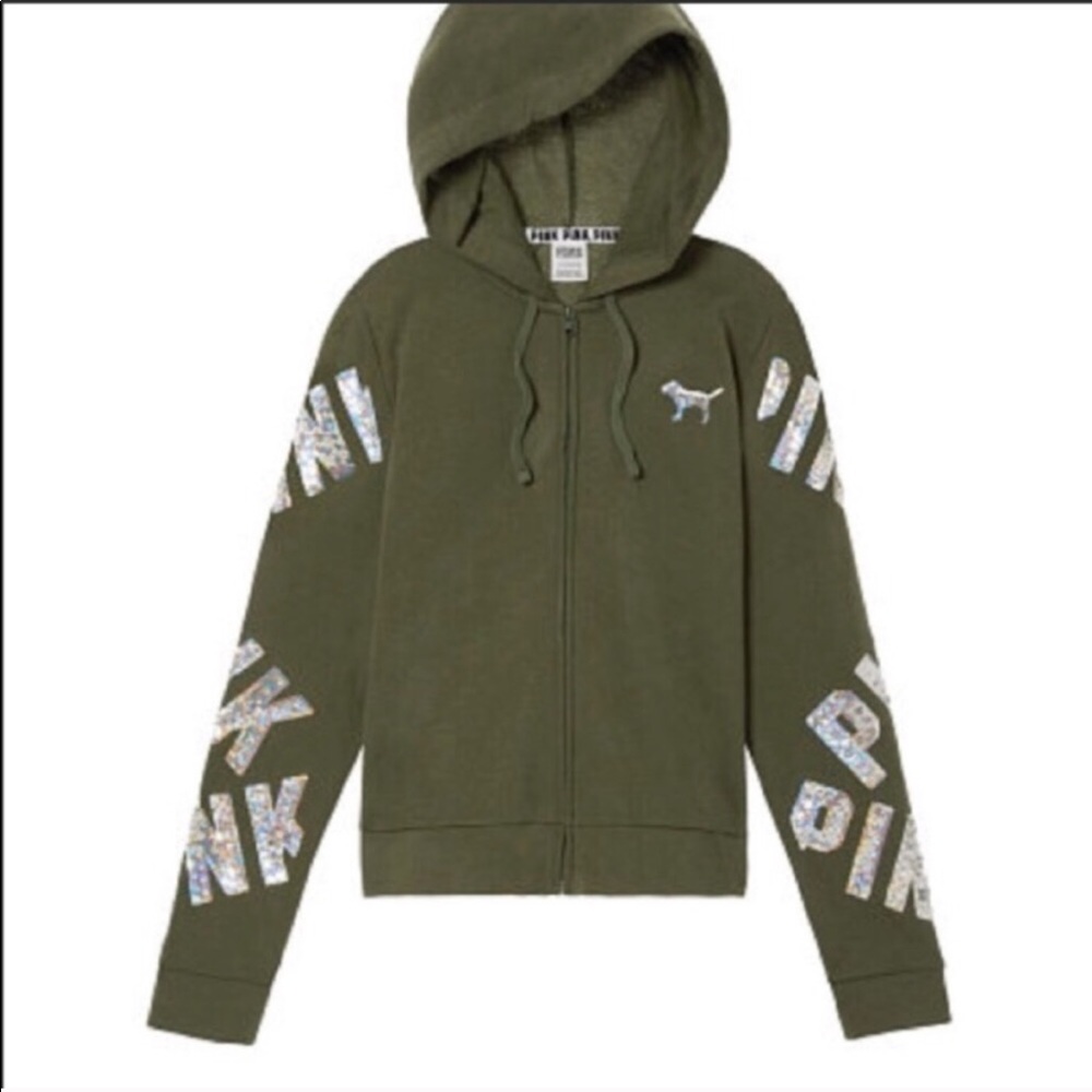VS PINK, green bling logo hoodie